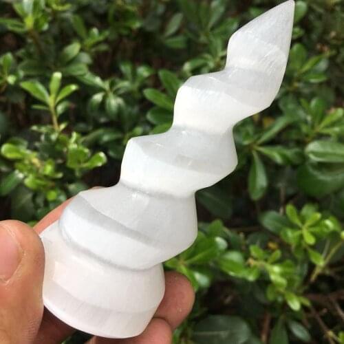 Selenite Crystal Wand Healing Massage Spiral Polished Log Stick Gypsum Cleanse 10cm
