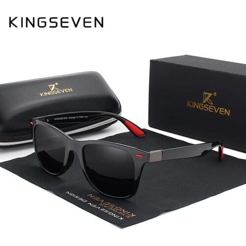 KINGSEVEN Brand Classic Mens Polarized Square Sunglasses Mirror Lens Unisex Sun Glasses Black Frame Eyewear