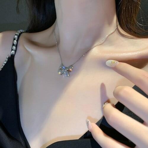 TIMEONLY Luxury Bling Bling Rhinestone Bowkont Pendant Necklace A B Color CZ Zirconia Necklaces for Women Girl Birthday Jewelry