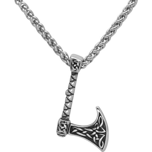 Viking axe stainless steel necklace viking jewelry men with valknut gift bag