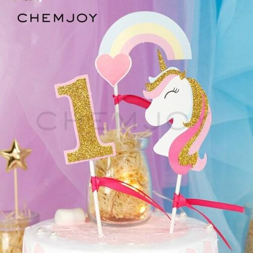 Unicorn Cake Topper Baby Girls 1st Birthday Glitter Unicorn Cake Topper Rainbow Unicorn Themed Birthday Party Decorations