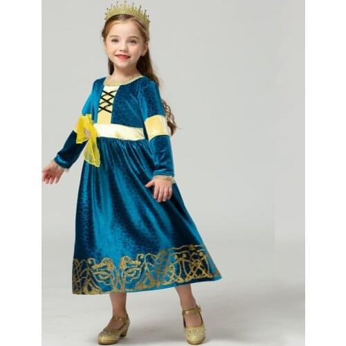 Velet Green Long Sleeve Flower princess dress With big bow for girls robe fille kids dresses for girls princess costume cosplay