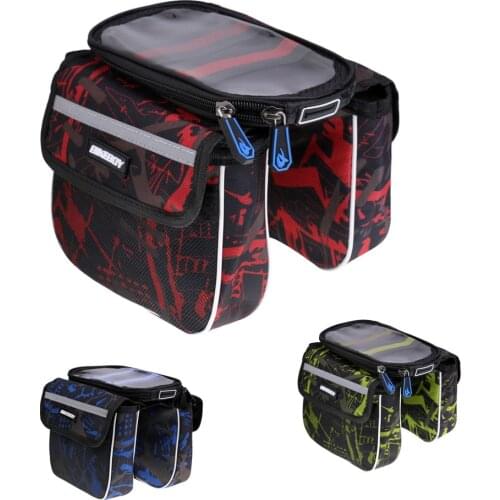 Bicycle Frame Pannier Bike Front Tube Bag Cycling Saddle Bag with 6.2in Phone Pouch with Waterproof Cover