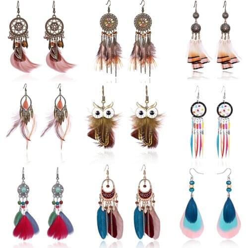 Tassel Dangle Long Earrings For Women Owl Leaf feather earrings Brincos Bijoux Jewelry Wedding Earrings Bride Jewelry