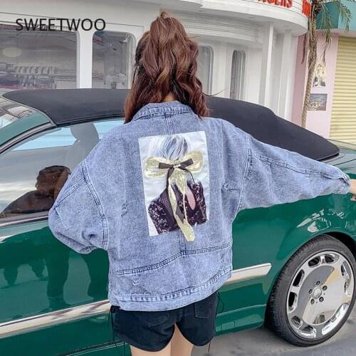 Women Embroidery Flowers Denim Jacket Turn-Down Collar Jean Jacket for Women Loose Casual Ripped Holes Jean Coat Female Outwear