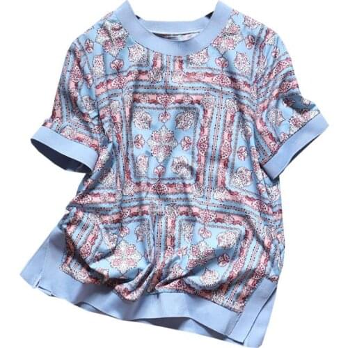 Plus Size Women Print T-shirts Short Sleeve Vintage Women Print Tees Lady Loose Short Sleeve leaf tops