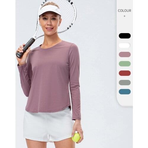 Women 's Autumn Winter Yoga Sports Long Sleeve Loose Quick-Drying Breathable round Neck T-shirt Workout Clothes Top 12526