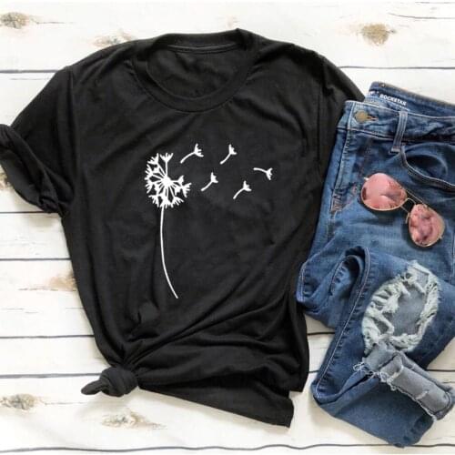Women Shrot Sleeve Loose Camiseta Mujer Black White Tee Shirt Femme T-shirt Dandelion Print Funny T Shirt Women Harajuku Tshirt