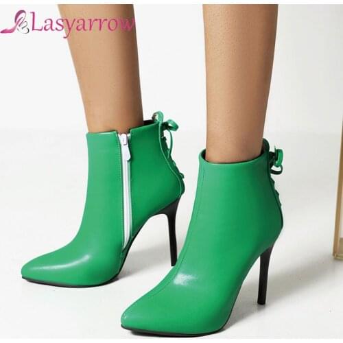 Lasyarrow 2021 Women Ankle Boots Fashion Pointed Toe Thin High Heel Ladies Short Boots Dress Side Zipper Womens Boots Black