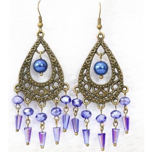 Blue Abacus Waterdrop Crystal Special Handmade Pendant Accessories Earrings Tassel Eardrop Fashion Women Party Gift JewelryB1318