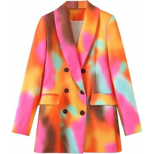 Double Breasted Lapel Women Blazer Autumn Winter Long Sleeve Tie Dye Suit Coat Outerwear Casual Blazer Women Street wear