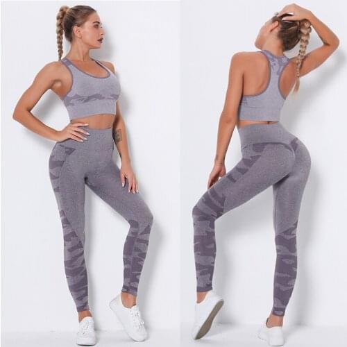 2 Piece Set Women Seamless Yoga Set Workout Fitness Clothes for Women Crop Top Push Up Bra Long Leggings Sport Set