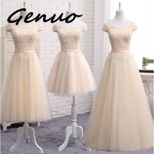 Lace Up Off Shoulder Long Middle Short Blue Brides-maid Dresses New Sister Group Custom Party -Dress Toast Suit