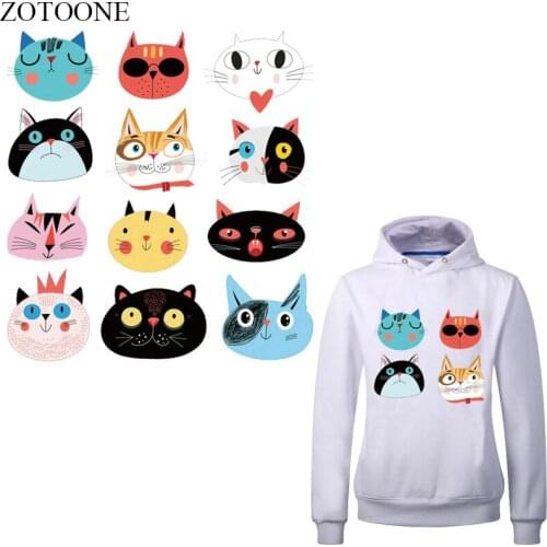 ZOTOONE 12PCS Cartoon Cat Patches for Kids Clothing Iron on Transfer A-level Washable Stickers for Clothes New Years Gift E