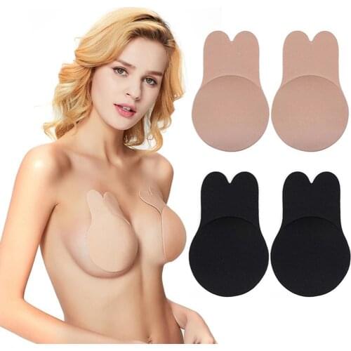 1 Pair Rabbit Ear Reusable Silicone Bust Lift Nipple Cover Push Up Invisible Self Adhesive Bra Strapless Breast Stickers Bralett