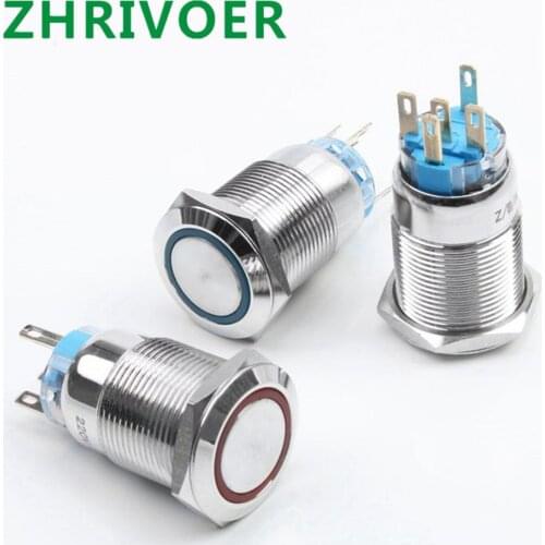 1pcs 19mm1NO 1NC Metal Brass Push Button Switch Circular Lighting Circular Ring Momentary Self-reset/self-locking Car Button