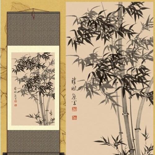 1pc Traditional Home Decoration Chinese Silk scroll painting Bamboo Gongbi painting SG03