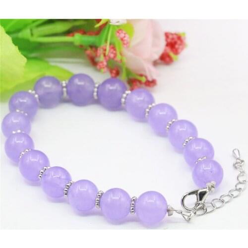 10mm Amethysts Stone Bracelet Round Natural Purple Jades Jewelry Making Design Alloy Flower Septal Beads Girls Gifts Accessory