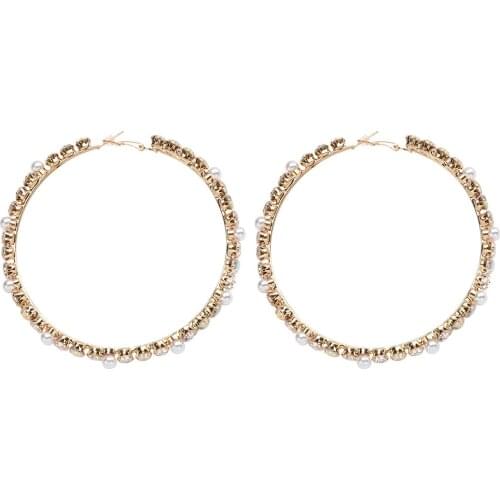 2020 New Design Luxurious Female Earring Gold Plated Rhinestone Pearl Hoop Earrings