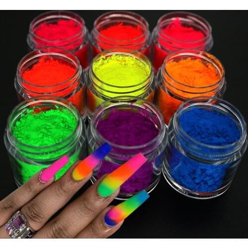 3pcs/9pcs Neon Pigment Powder Fluorescent Nail Glitter Shinny Ombre Chrome Dust DIY Polish Manicure For Nails Art Decoration Kit