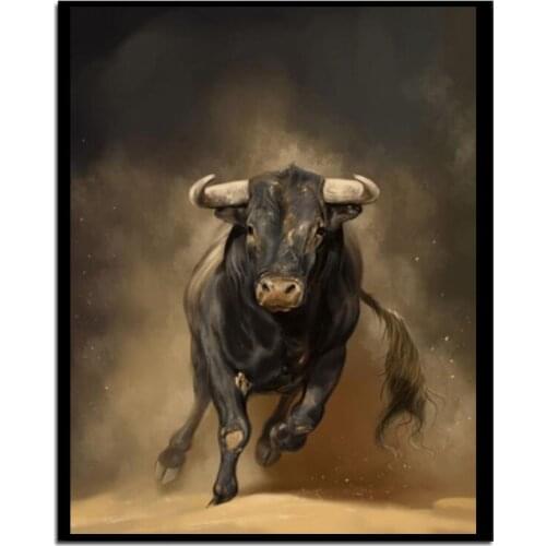 5d diy diamond painting Abstract animal art, running a bull in the sand mosaic diamond crystal painting full square round