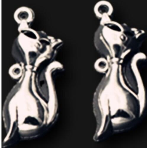 8pcs Silver Plated 3D Cat Miss Charm Earring Necklace Pendants DIY Jewelry Handicraft Making 35*13mm A277