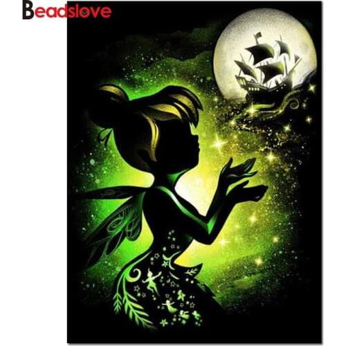Flower Fairy Dream Moon Boat Full Square 5D Diy Round Diamond Painting Diamond Embroidery Cross Stitch Home Decoration S60