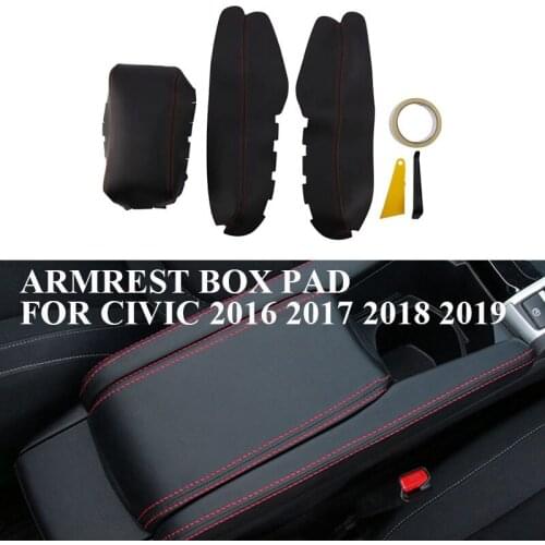 Car Armrest Box Pad Non-Slip Absorb-Sweat Center Console Cover for Honda Civic 2016-2019 Leather Synthetic
