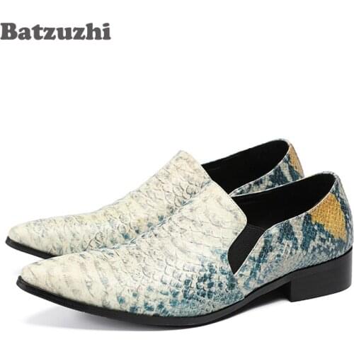 Batzuzhi Italian Fashion Mens Dress shoes Python Pattern Leather Mens Business Dress Shoes Formal Male Wedding Shoes 2018, US12