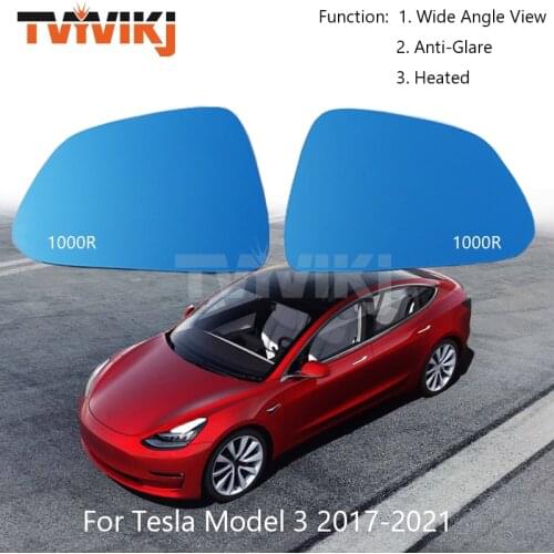 TVYVIKJ 1000R 1 pair Side rearview mirror blue glass lens For Tesla Model 3 2017 2018 2019 2020 2021 Wide View anti glare Model3