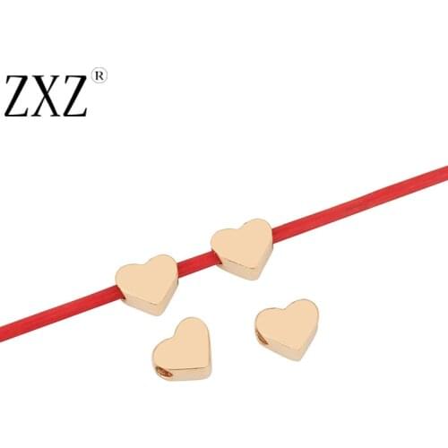 ZXZ 50pcs Gold Tone Heart Spacer Beads Charms for DIY Bracelet Jewelry Making Accessories 7x6mm
