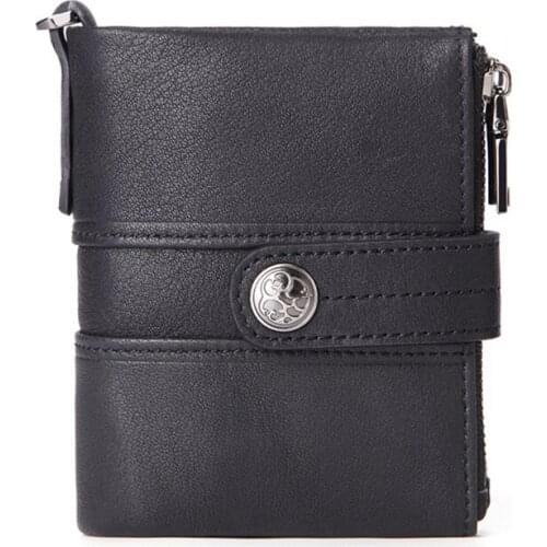 Genuine Leather Business Wallet Men Zip Hasp High Card Holder Bag Black Purse Men Slim Purse Money Bag For Men Organizer