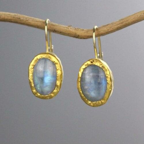 Ethnic Nepal Jewelry Fashion Moonshine Natural Stone Jewelry Earrings 22k Plated Real Shining Stone Wedding Earrings for Brides