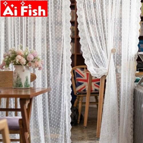 French Retro White Polka Dot Fungus Lace Embroidery Curtains For Living Room Korean Princess Girls Bedroom Bay Window Voile #40