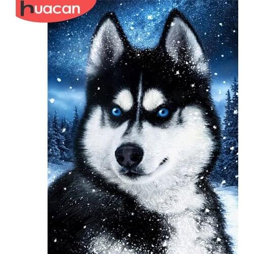 HUACAN 5D DIY Diamond Painting Dog Husky Full Square Round Diamond Embroidery Animal Mosaic Snow Rhinestone Kit Decor For Home