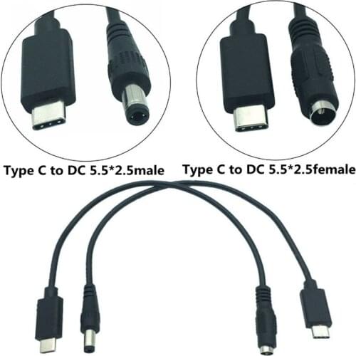 USB 3.1 Type C USB-C to DC 5.5 2.5mm male female Power Jack Extension Charged Cable 25cm