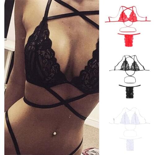 Fashion Women Bra Set Sexy Deep V Erotic Lace Lingerie Light And Breathable Bralette Transparent G-string Crop Top Bustier Sets