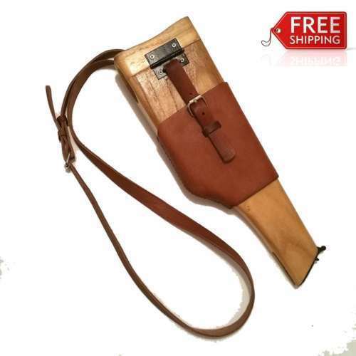 WW2 GERMAN C96 MILITARY MAUSER BROOMHANDLE LEATHER HOLSTER AND WOOD STOCK Field Equipment WW2 Reproduction 5605101