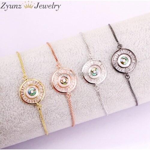 10PCS ZYZ327-1320 Round charm, Pave natural abalone Shell cz bead connector bracelet, Women Jewelry