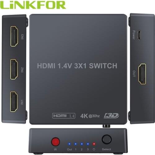 LiNKFOR 3 Port HDMI Switch HDMI Switcher HDMI Hub 3 In 1 Out with IR Remote Support 4K 3D for Blu-ray DVD PS3 PS4 TV Box Laptop