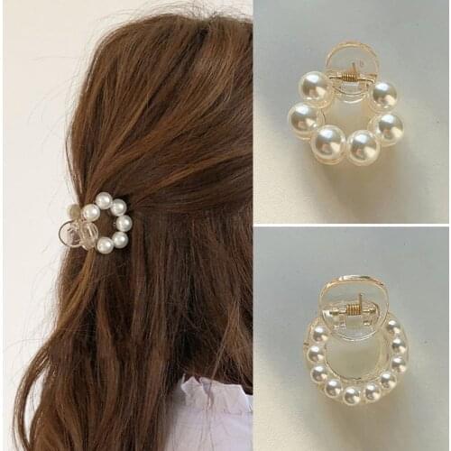 Sweet Mini Round Pearl Hair Clips for Women Girls Hair Claw Chic Barrettes Claw Crab Hairpins Styling Fashion Hair Accessories