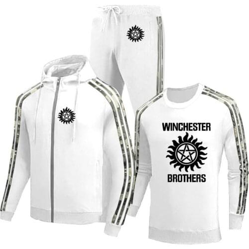 2021Fashion Casual Zip Jacket Winchester Car Logo printing high quality cotton Mens jacket + sweater + pants three-piece suit