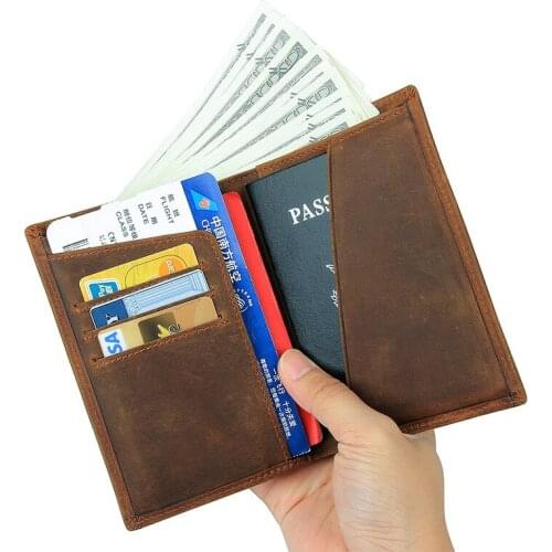 Nesitu High Quality Vintage Brown Black Genuine Leather Women Men Passport Holder Cover Man Wallets Real Skin Male Purse M8436