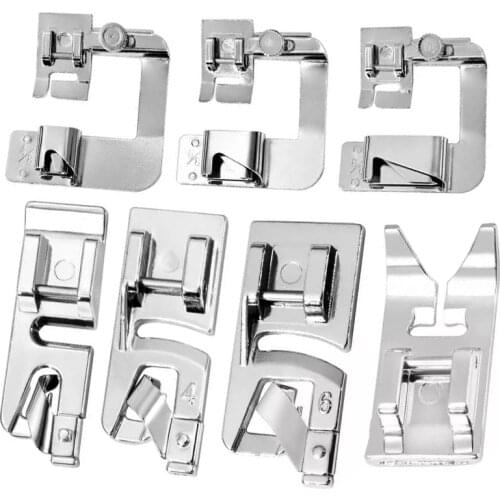 KAOBUY 7PCS Hemming Foot Kit - Narrow Rolled Hem Sewing Machine Presser Foot+Wide Hem Presser Foot+Straight Stitch Presser Foot