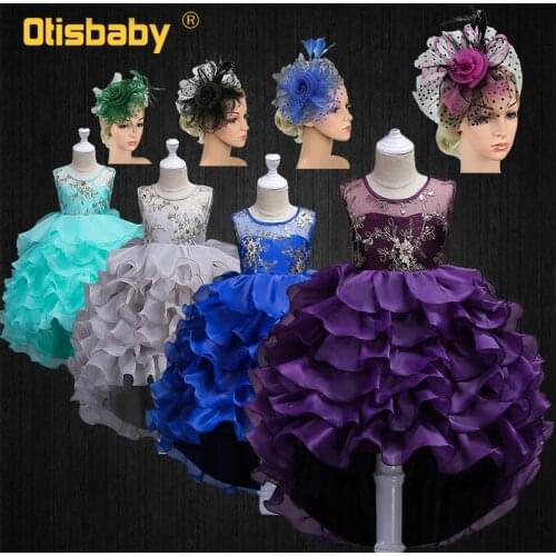Fancy Children Elegant Dresses for Girls Teenagers Clothing Party Ball Gown Christening Layered Tutu Tulle Dress Peacock Costume