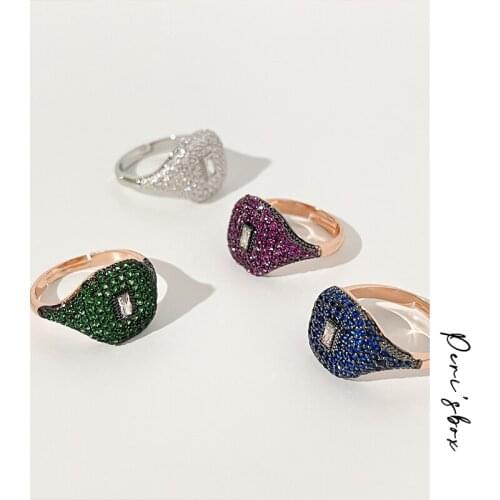 PerisBox Vintage Luxury Pave Micro Zircon Open Adjustable Chunky Rings Unisex Multicolor Full CZ Stones Square Thick Ring