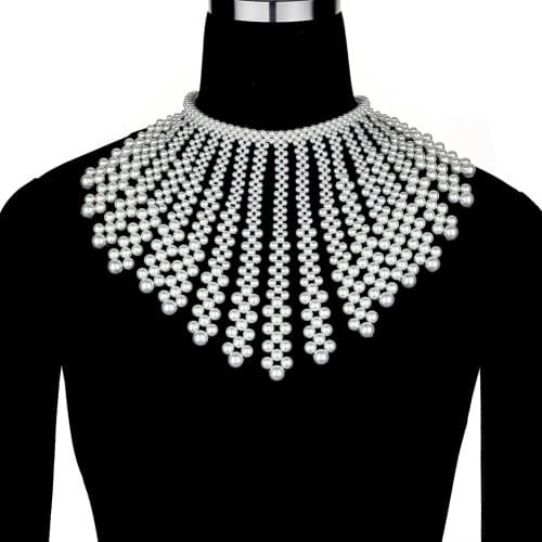 Luxury Womens Masquerade ABS Pearl Tassel Necklace Collar Long Chain Shoulder Chain Shawl Wedding dress Accessories