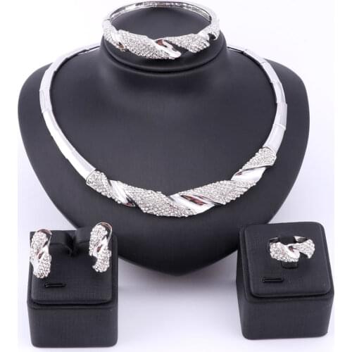 Bridal Gift Nigerian Woman Wedding African Beads Jewelry Set Brand Dubai Silver Color Crystal Jewelry Sets Wholesale Design