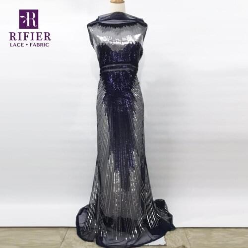 Deep Blue And Silver Sequins Net Lace Fabrics Unique Sequined Style New Nigerian Embroidery Guipure Mesh Tulle Net Laces Fabrics