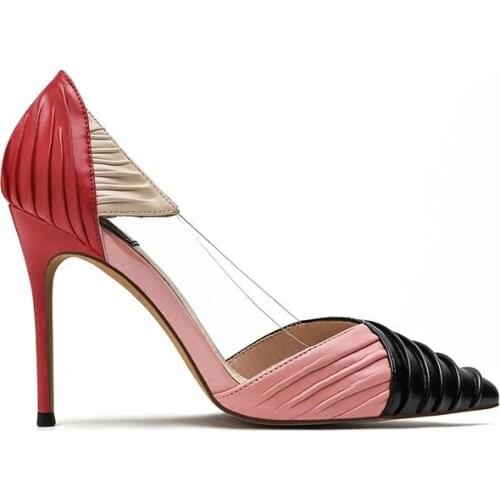 Mixed color high heel shoes women sexy pointed toe pumps patchwork colors high heel shoes dress heels